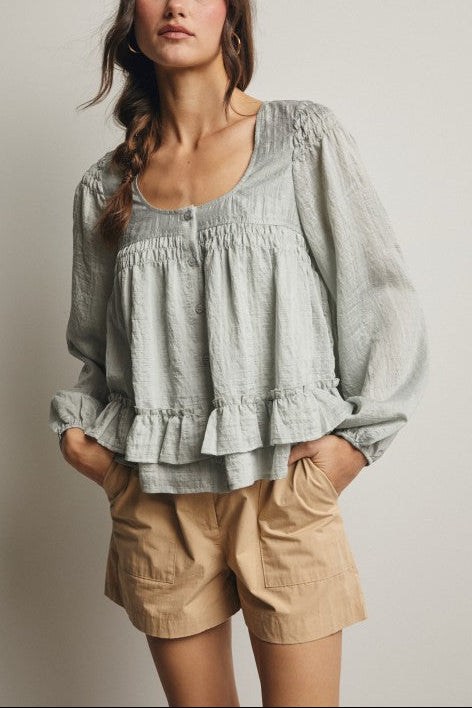 Sage Ruffle Hem Blouse