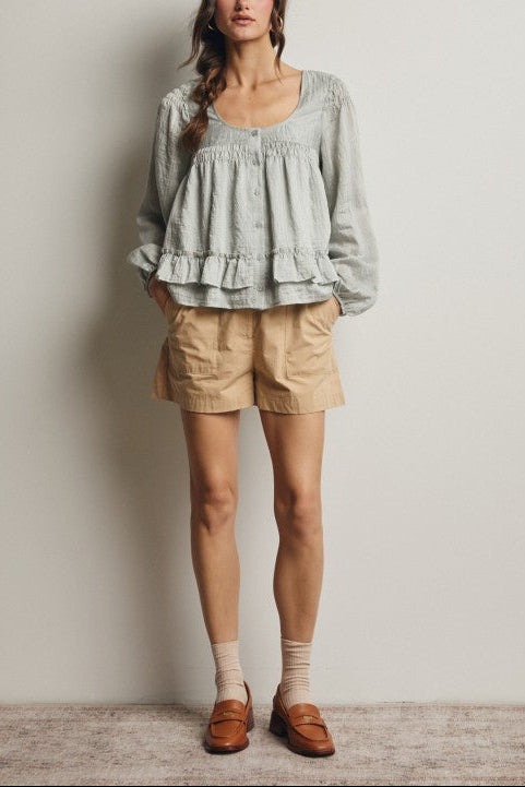 Sage Ruffle Hem Blouse