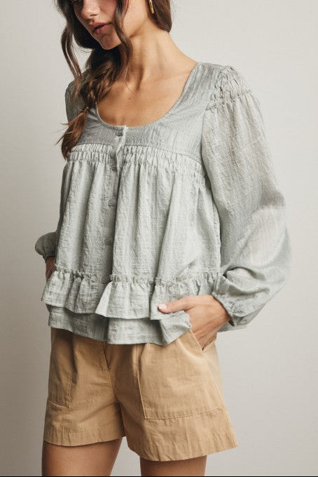 Sage Ruffle Hem Blouse